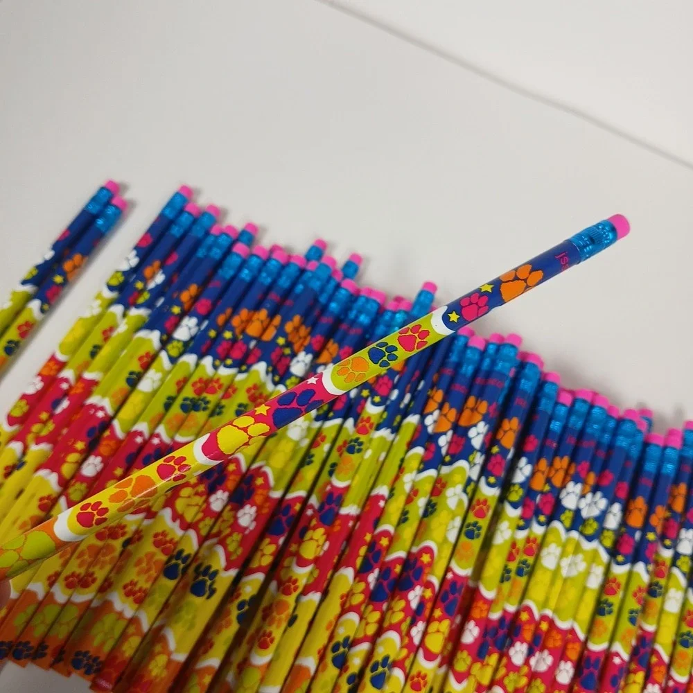 Fun Colorul Paw Print Pencils Set of 109 School Pencils Unsharpened JSSCO